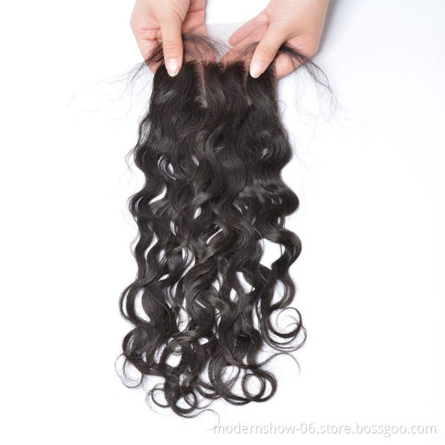 Pre Plucked Natural Hair Line Virgin Human Hair Water Wave Lace Closure Wet and Wavy Human Hair Closure